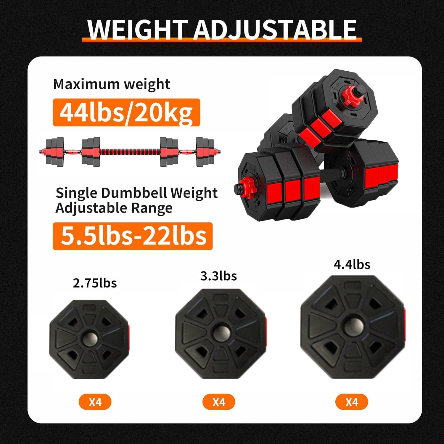 Adjustable Dumbbell To Barbell Fitness Set 3 In 1 Gym