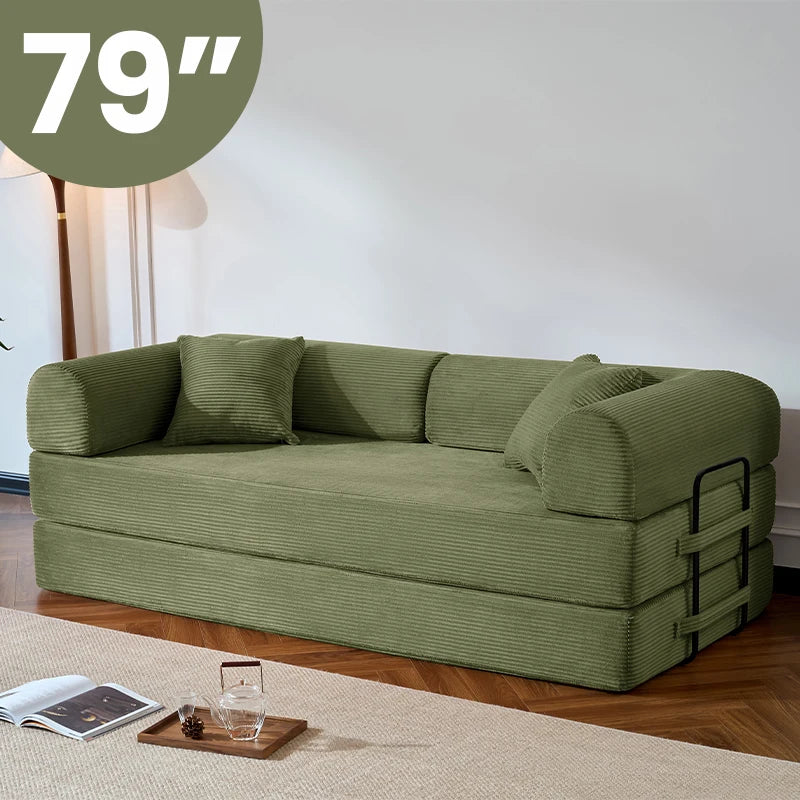 Corduroy Convertible Sofa Bed With Removable Cover For Living Room