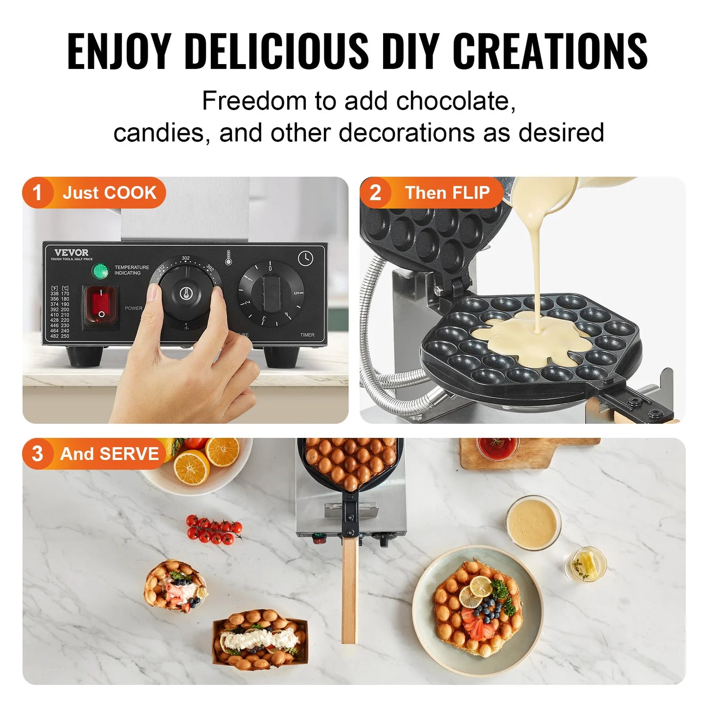 SucceBuy Commercial Egg Bubble Waffle Maker Nonstick Rotatable