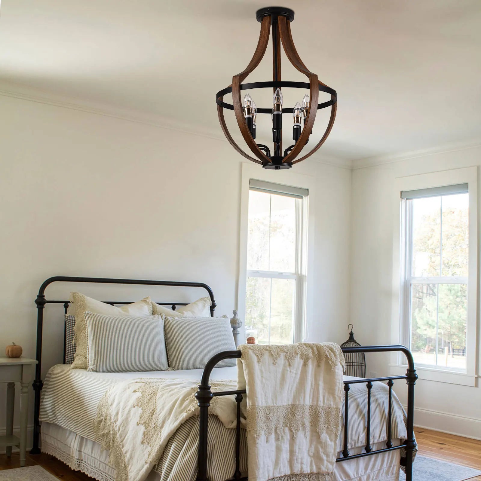 Modern Rustic Handmade Wooden Pendant Light Fixture For Kitchen Dining