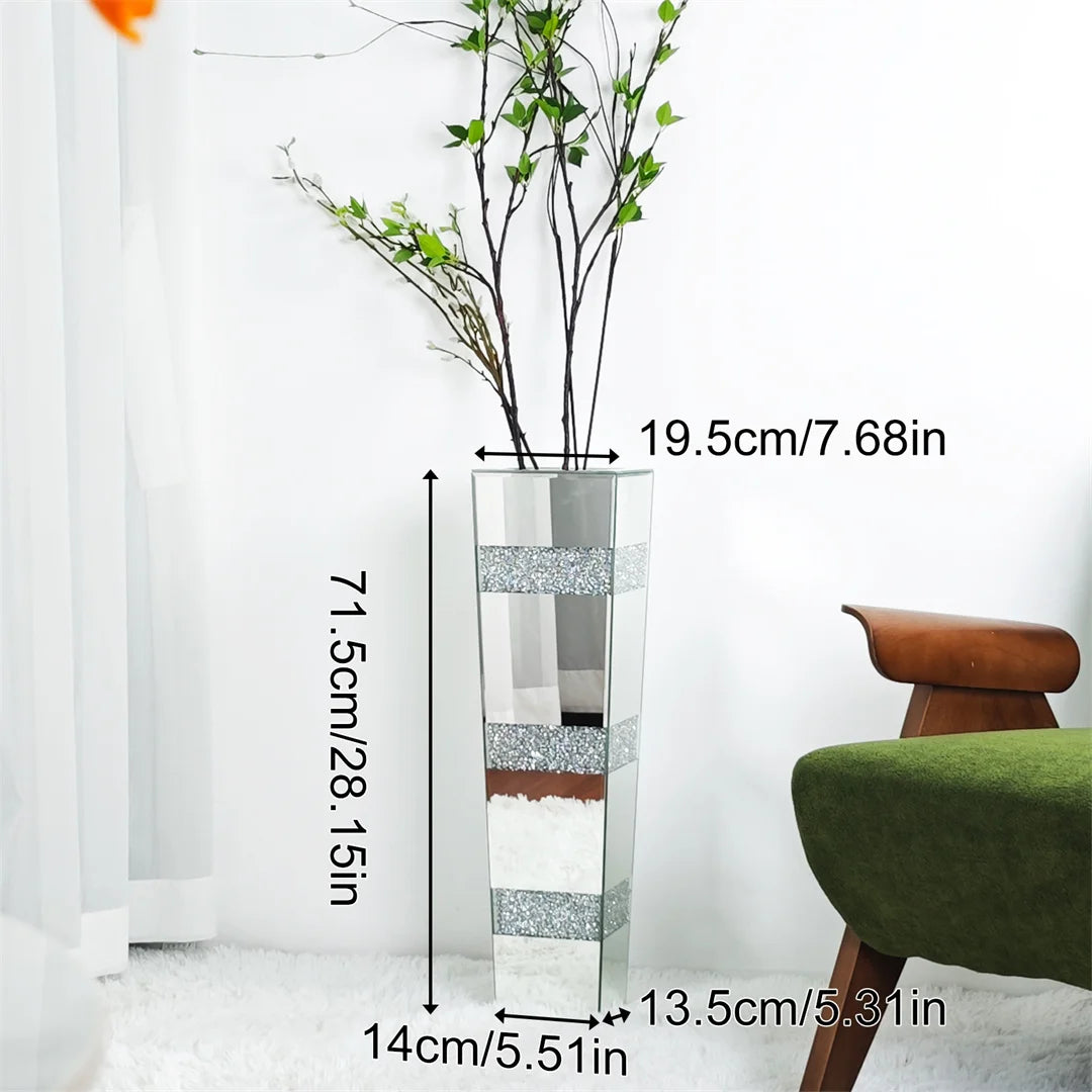 Modern Floor Vase With Crystal Accents And Mirrored Finish