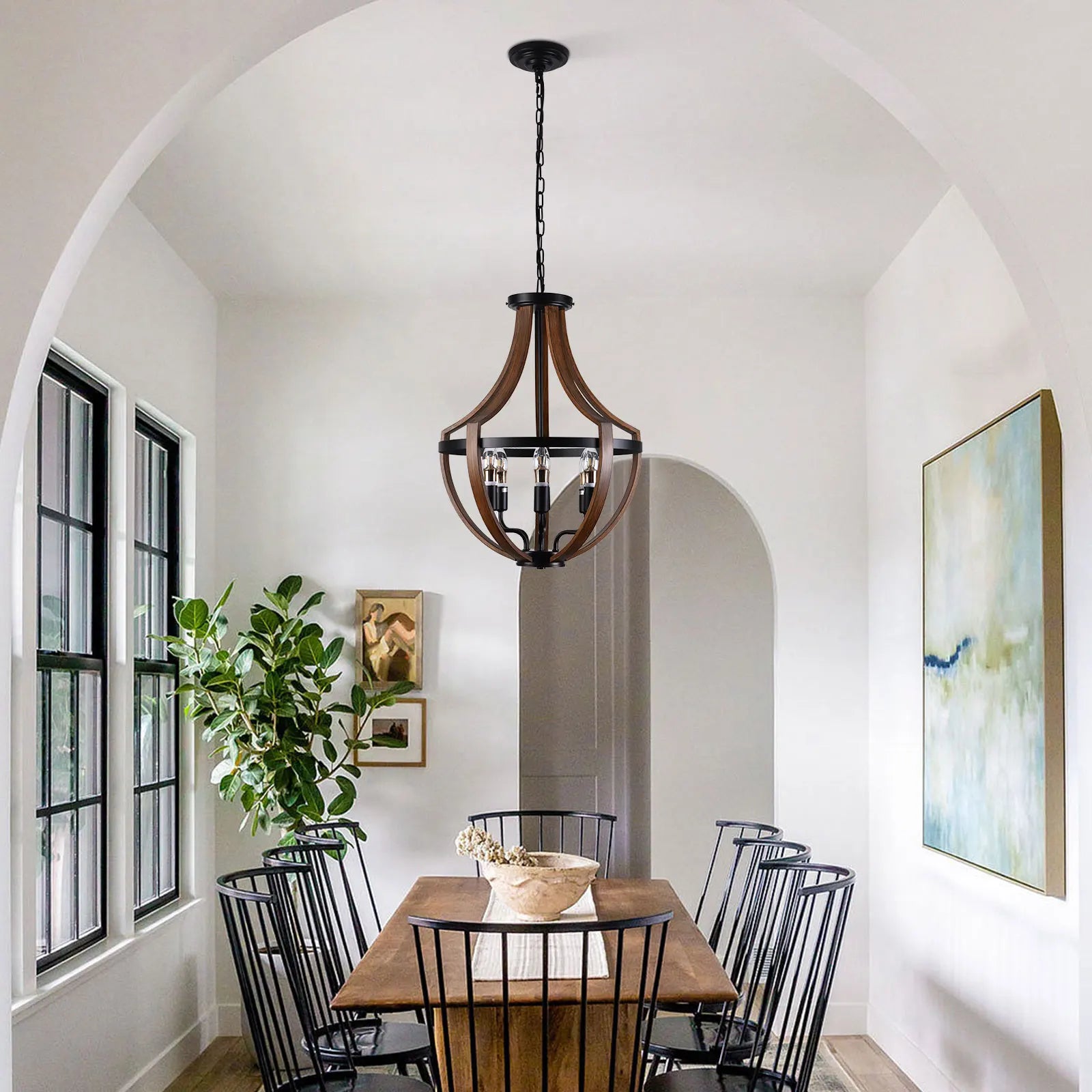 Modern Rustic Handmade Wooden Pendant Light Fixture For Kitchen Dining