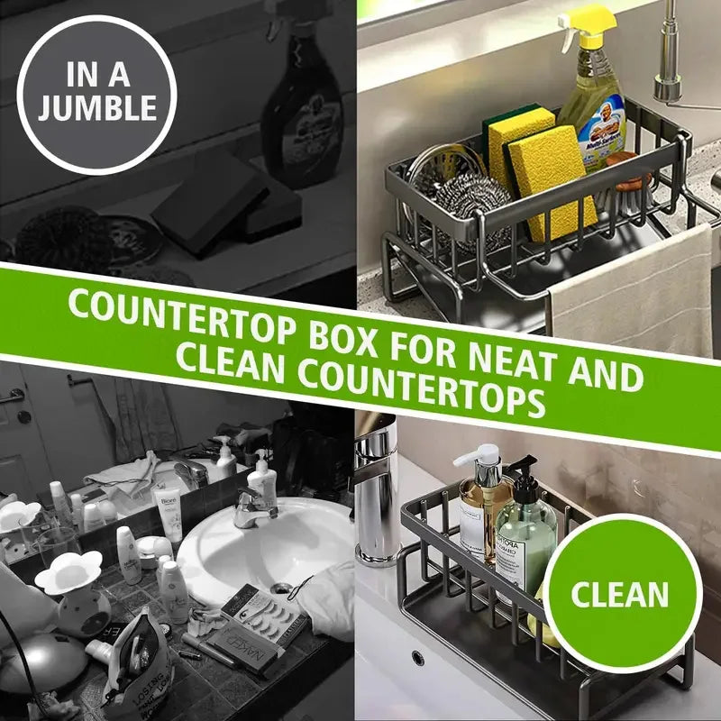 Kitchen Shelf Cleaning Cloth Storage Stainless Steel Dish Rack for Kitchen Counter, Extendable Dish Drainers with Cutlery