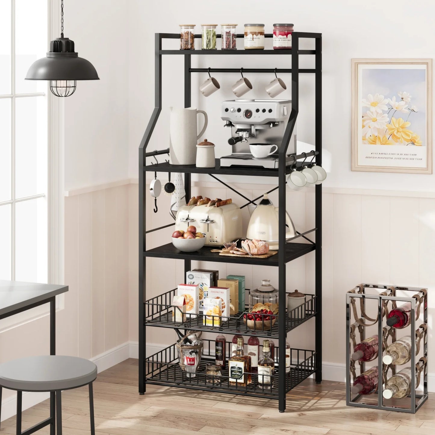 HiMISS Kitchen Bakers Rack With Microwave Stand And Baskets