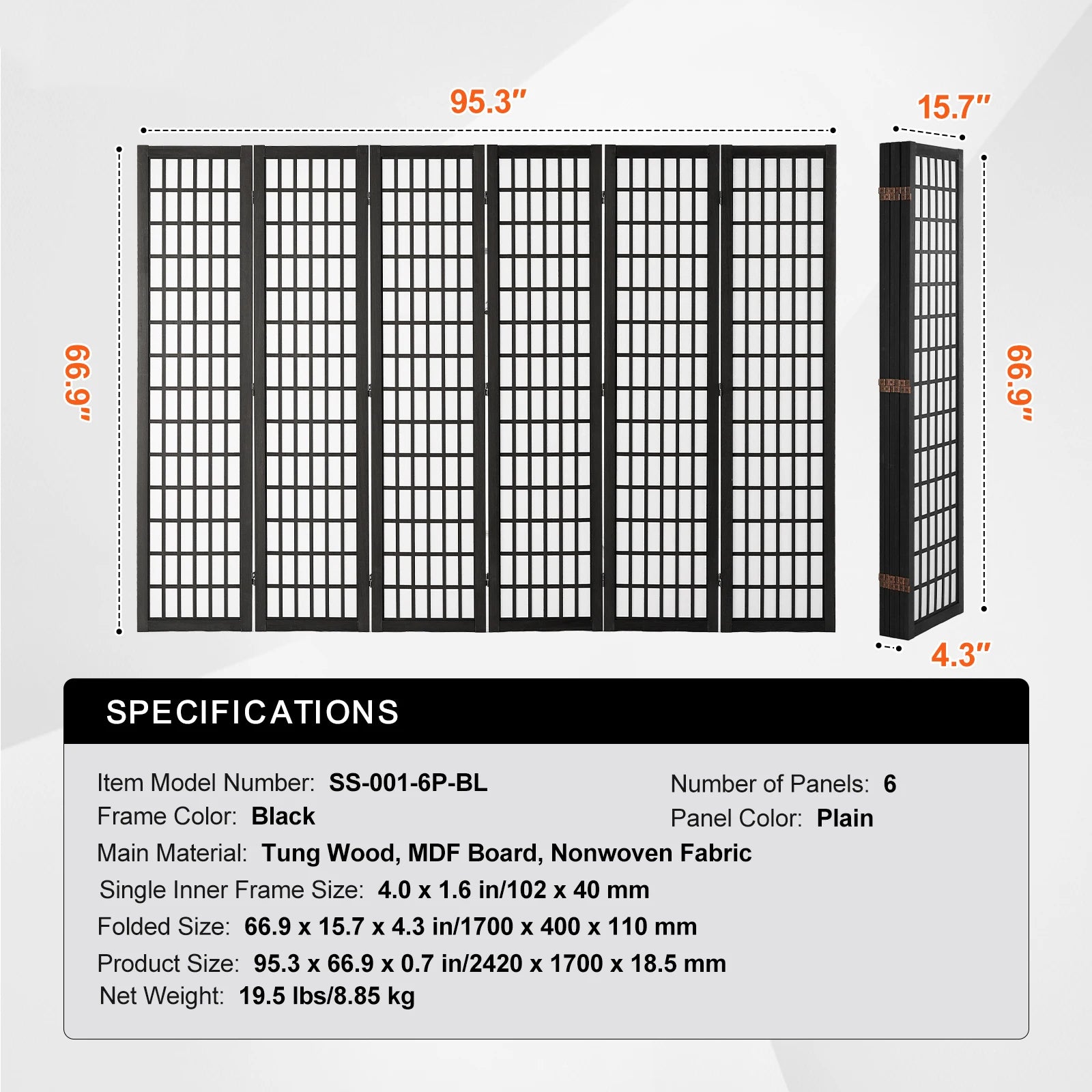 SucceBuy Wood Folding Privacy Screen 3 Panel Room Divider