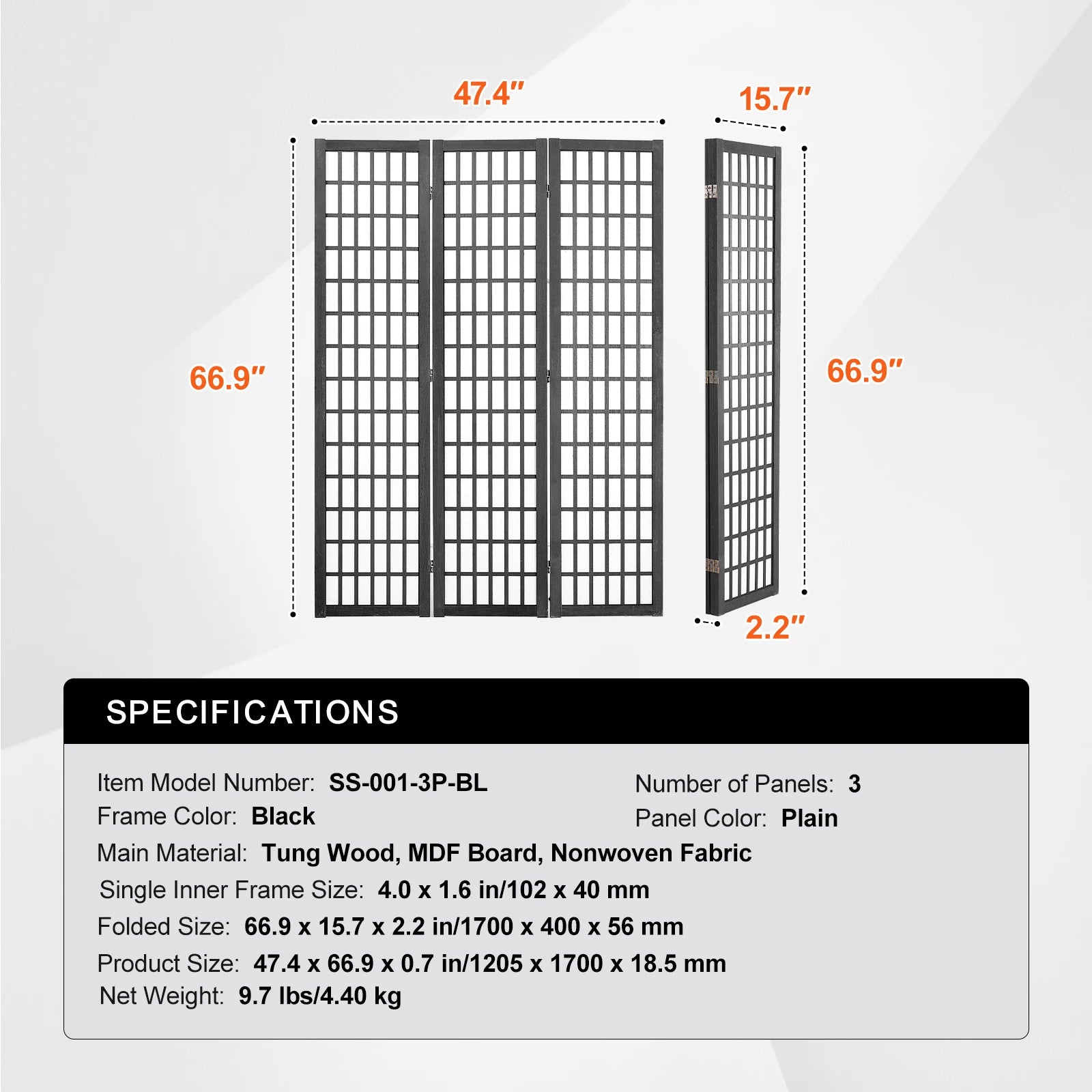 SucceBuy Wood Folding Privacy Screen 3 Panel Room Divider