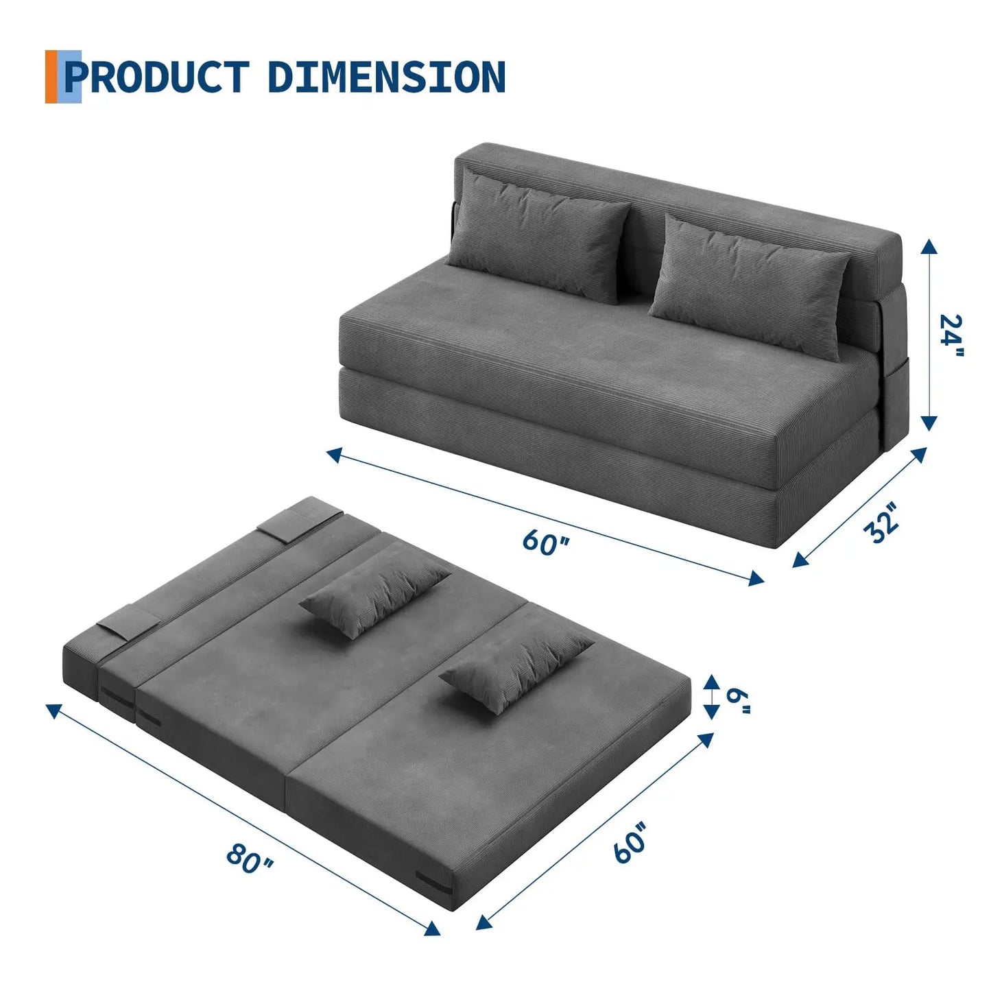 HobbyLane 4 In 1 Folding Sofa Bed Couch With Pillow