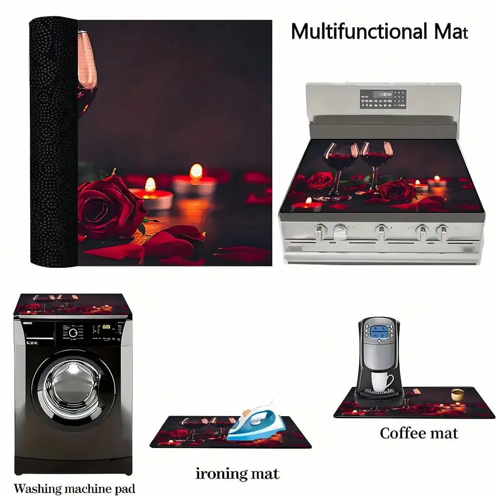 Spring Heat Resistant Placemat Non Slip Kitchen Mat With Red Roses
