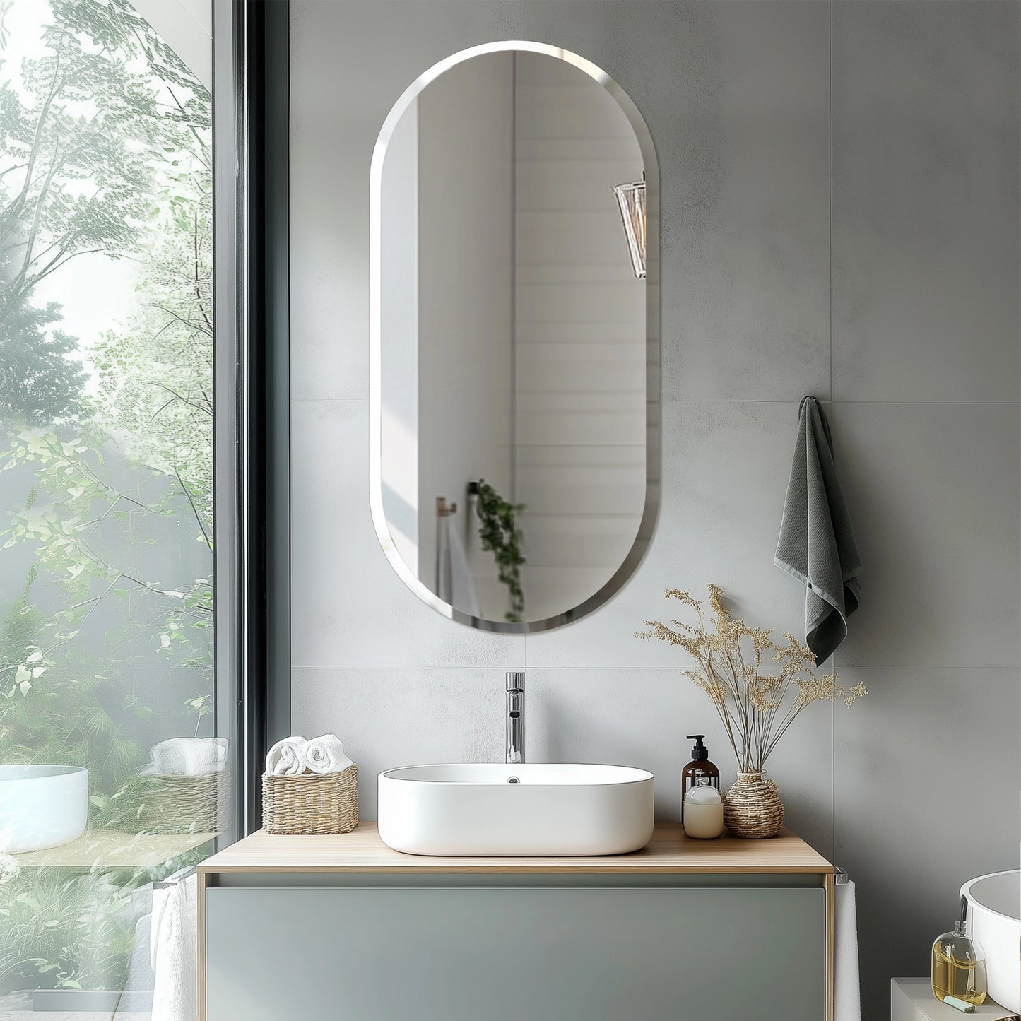 Wisfor Oval Frameless Beveled Mirror Over Sink Bathroom Vanity