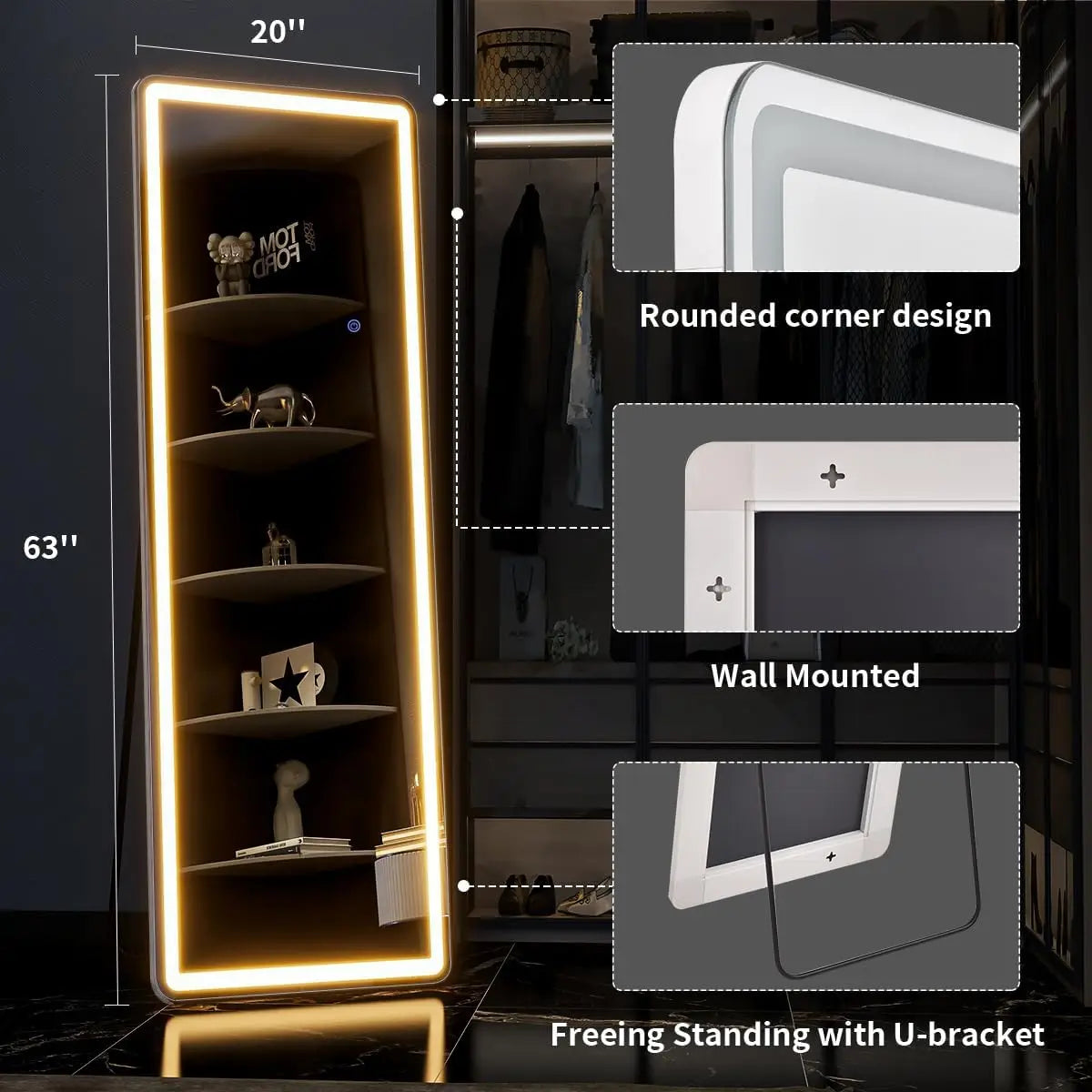 Koonmi Full Length Mirror With Lights Led Floor Mirror Dimmable