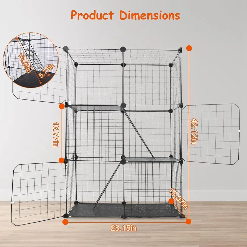Three-Tier Indoor Cat Enclosure With DIY Playpen And Ladders