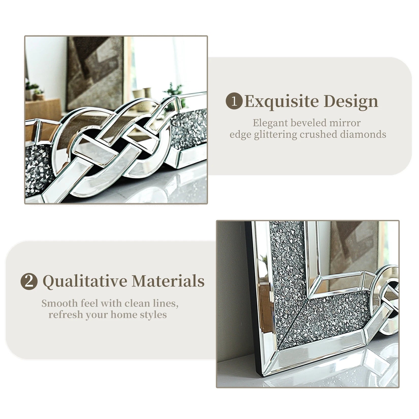 Wisfor Crushed Diamond Rectangular Wall Mirror With Crystal Frame