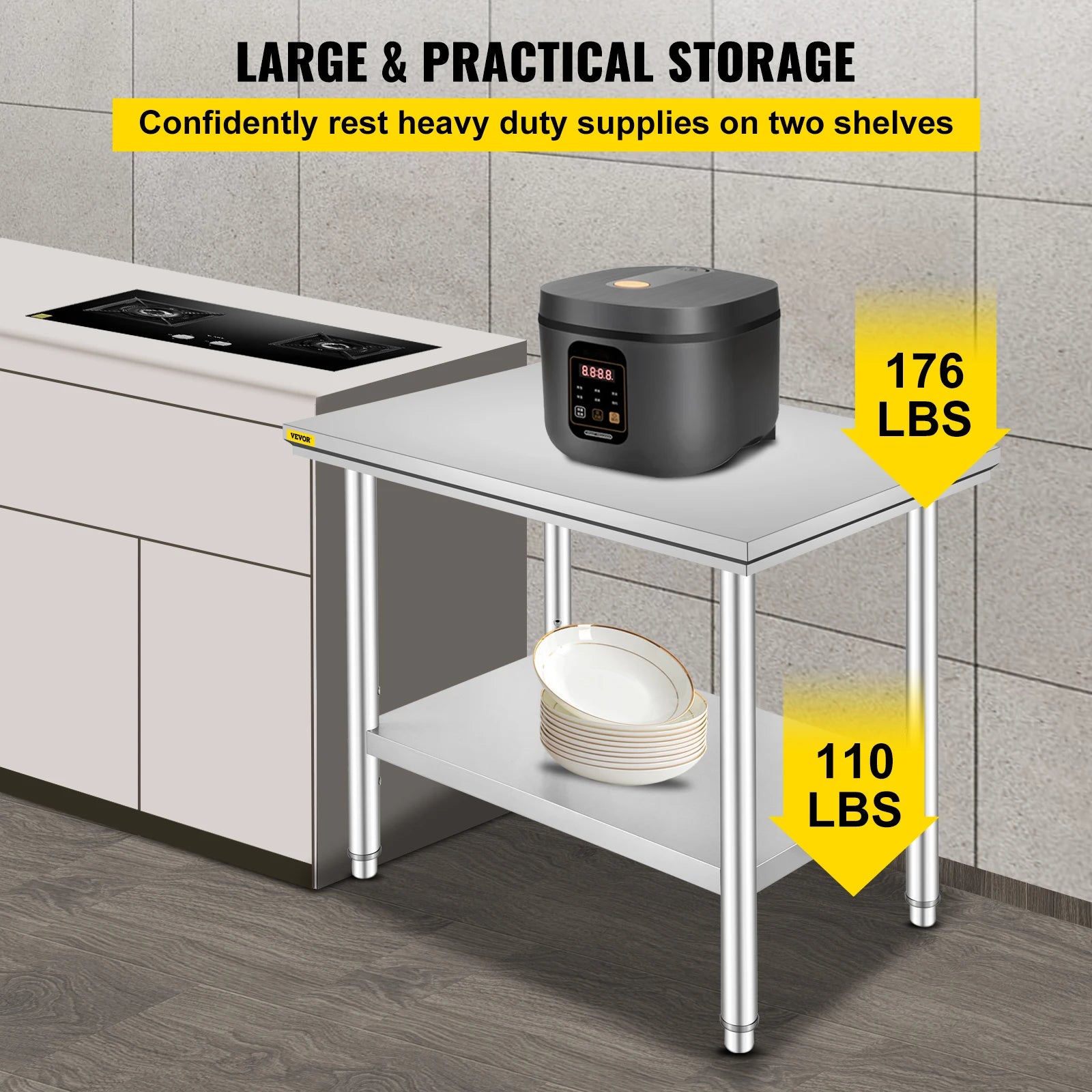 SucceBuy Stainless Steel Commercial Kitchen Workbench With Undershelf