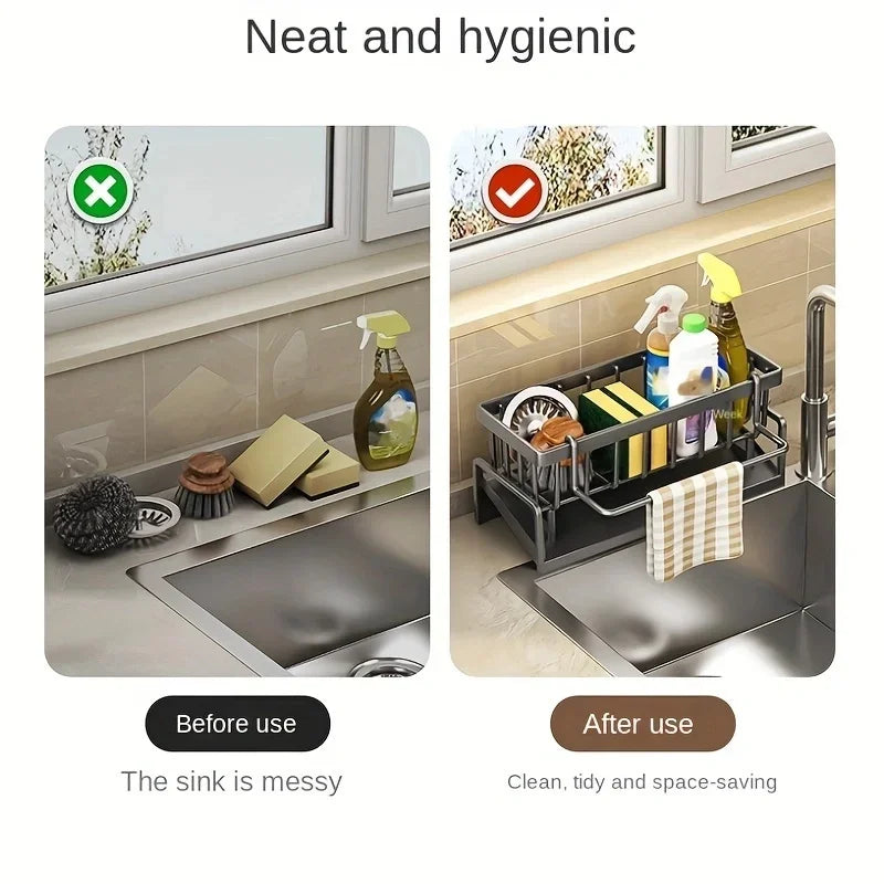 Kitchen Shelf Cleaning Cloth Storage Stainless Steel Dish Rack for Kitchen Counter, Extendable Dish Drainers with Cutlery