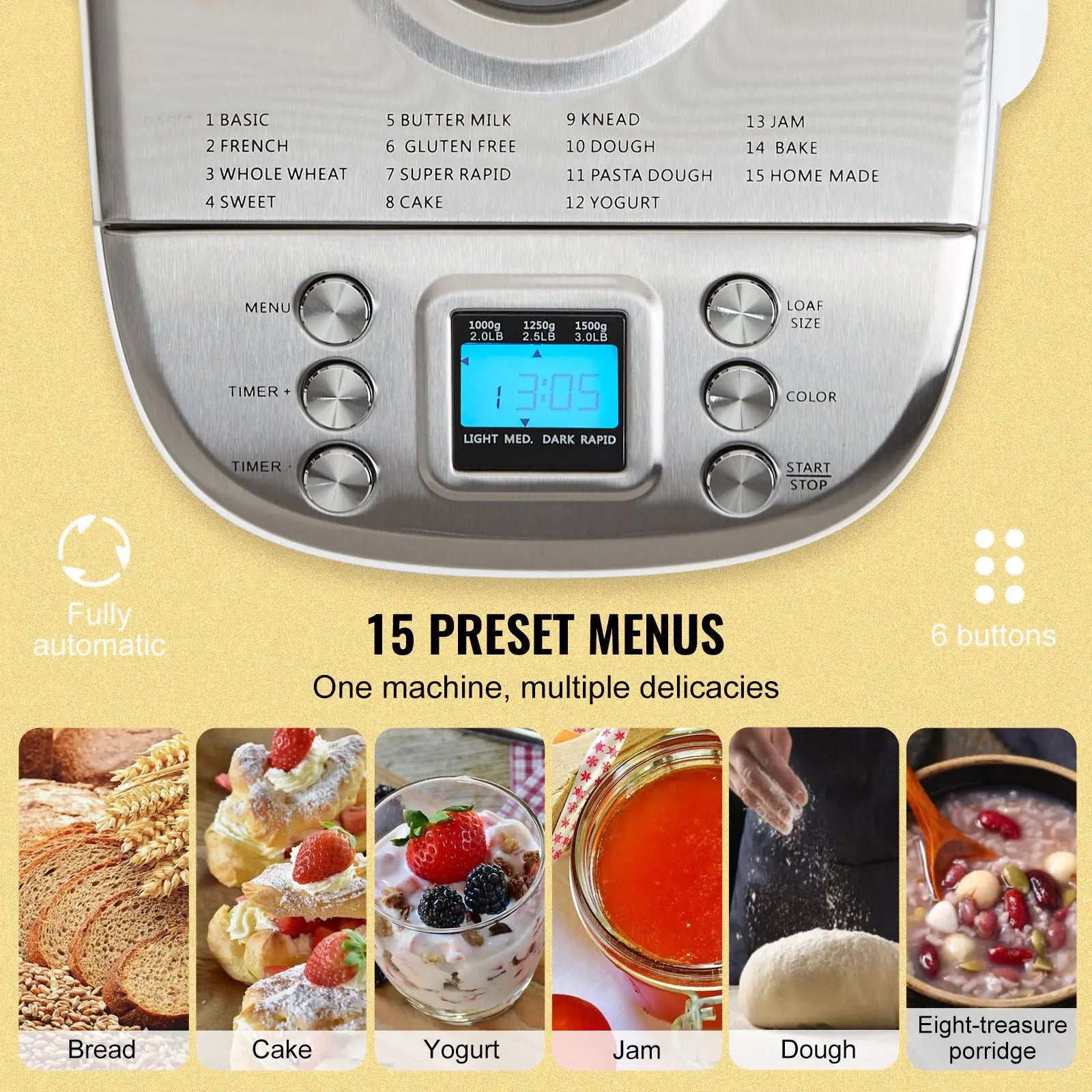 Programmable Automatic Bread Maker For Home Kitchen Baking