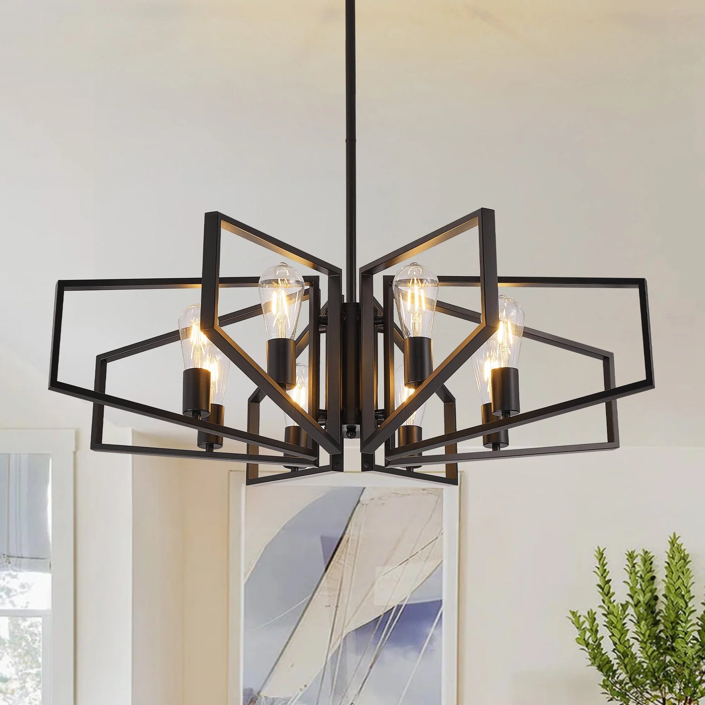 Geometric 8 Light Pendant Chandelier Adjustable Metal Frame