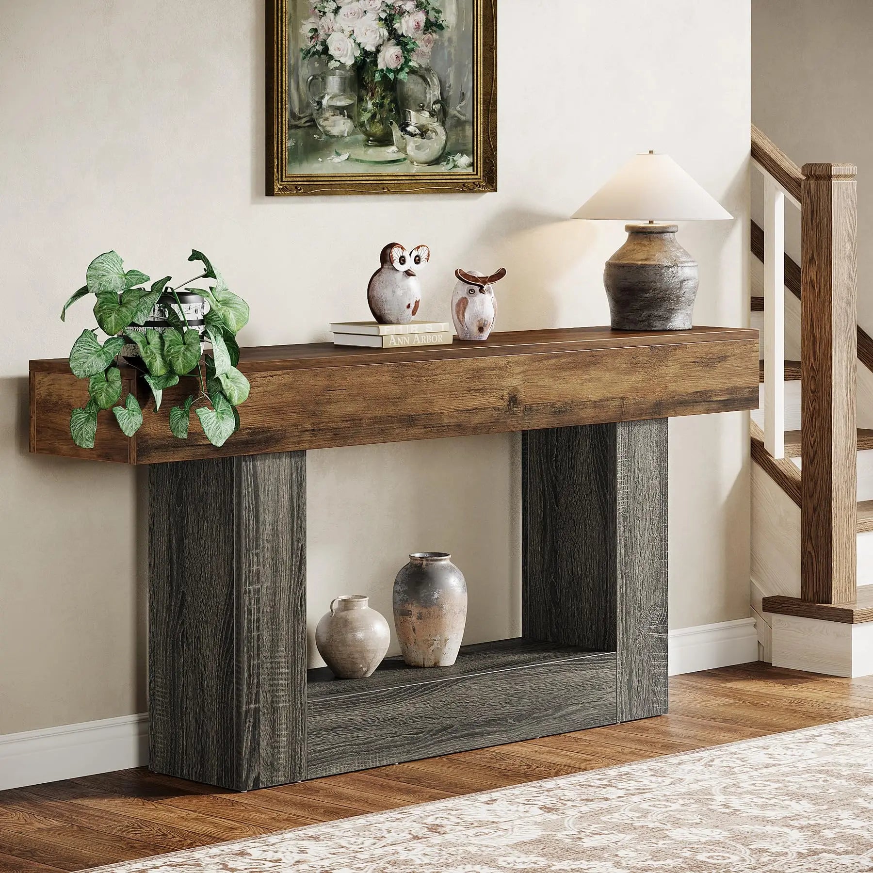 Tribesigns Farmhouse Console Table 2-Tier Entryway With U-Shaped Base