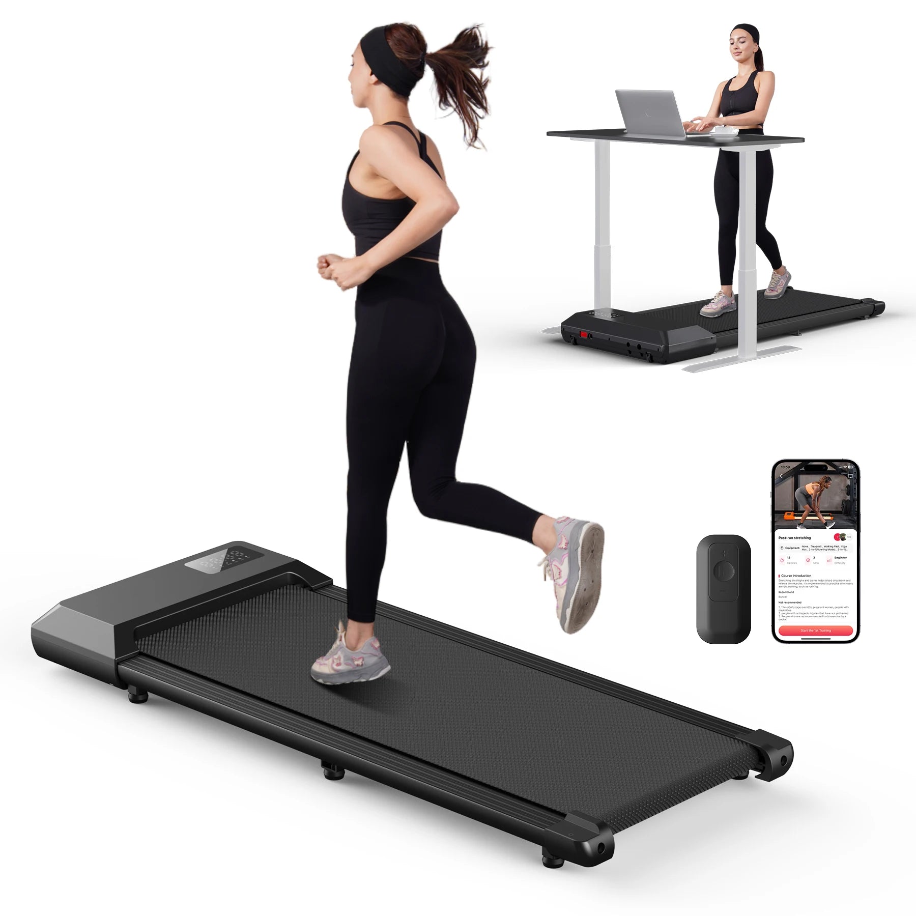 Superun 300lbs Capacity Treadmill 2.5HP 2in1 Walking Running Bluetooth LCD