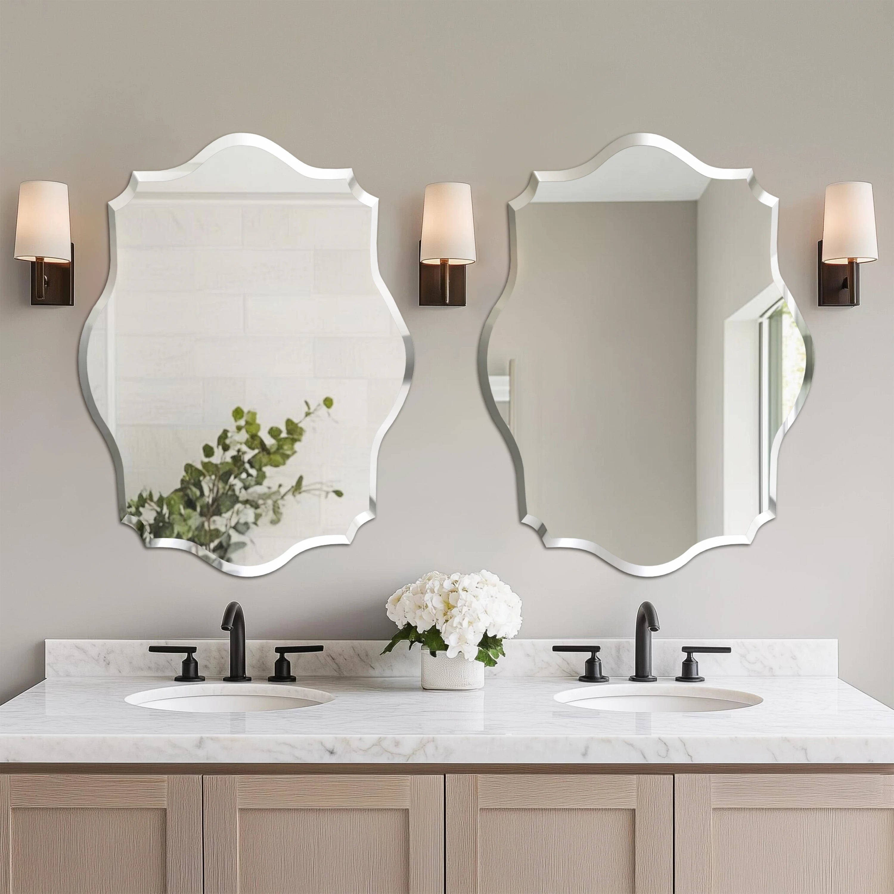 Wisfor Wall Mirror Scalloped Frameless Beveled Edge Polished For Bathroom