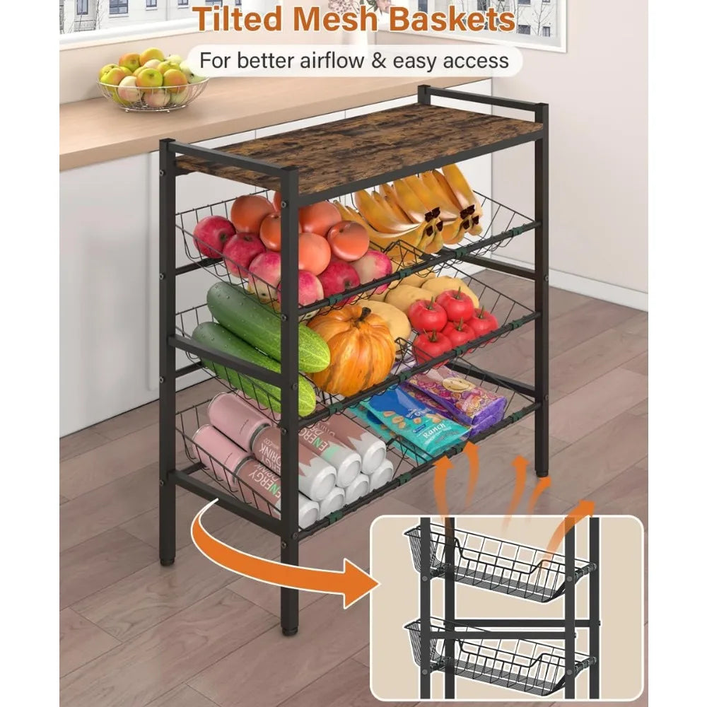 NBVCX 4 Tier Fruit And Vegetable Storage Rack Freestanding Shelf