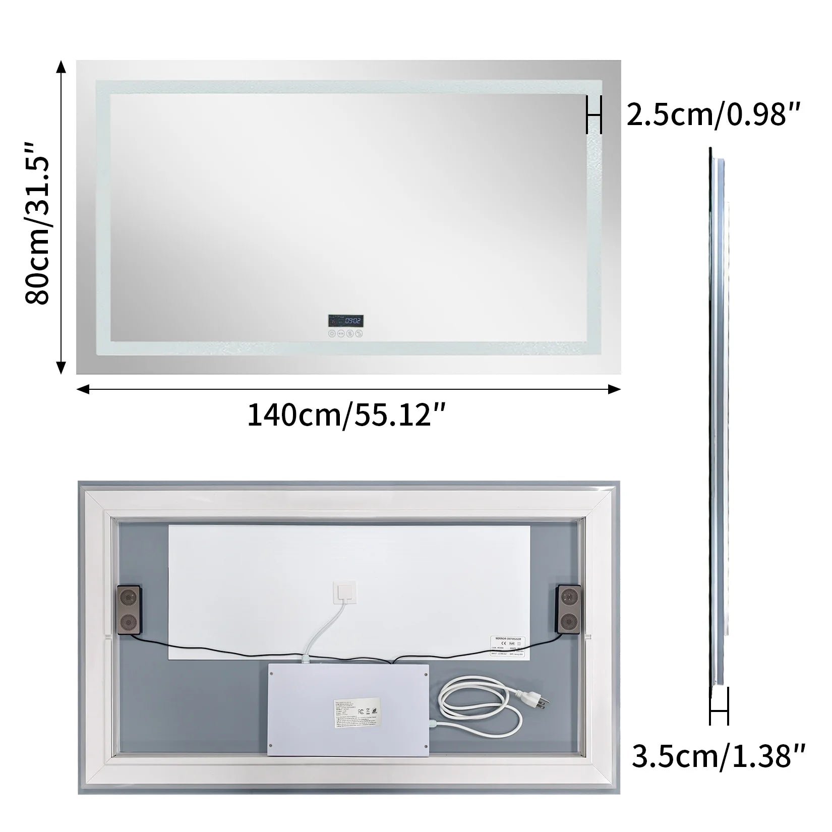 Led Bathroom Mirror With Bluetooth Speaker Anti Fog Dimmable Backlit Lights