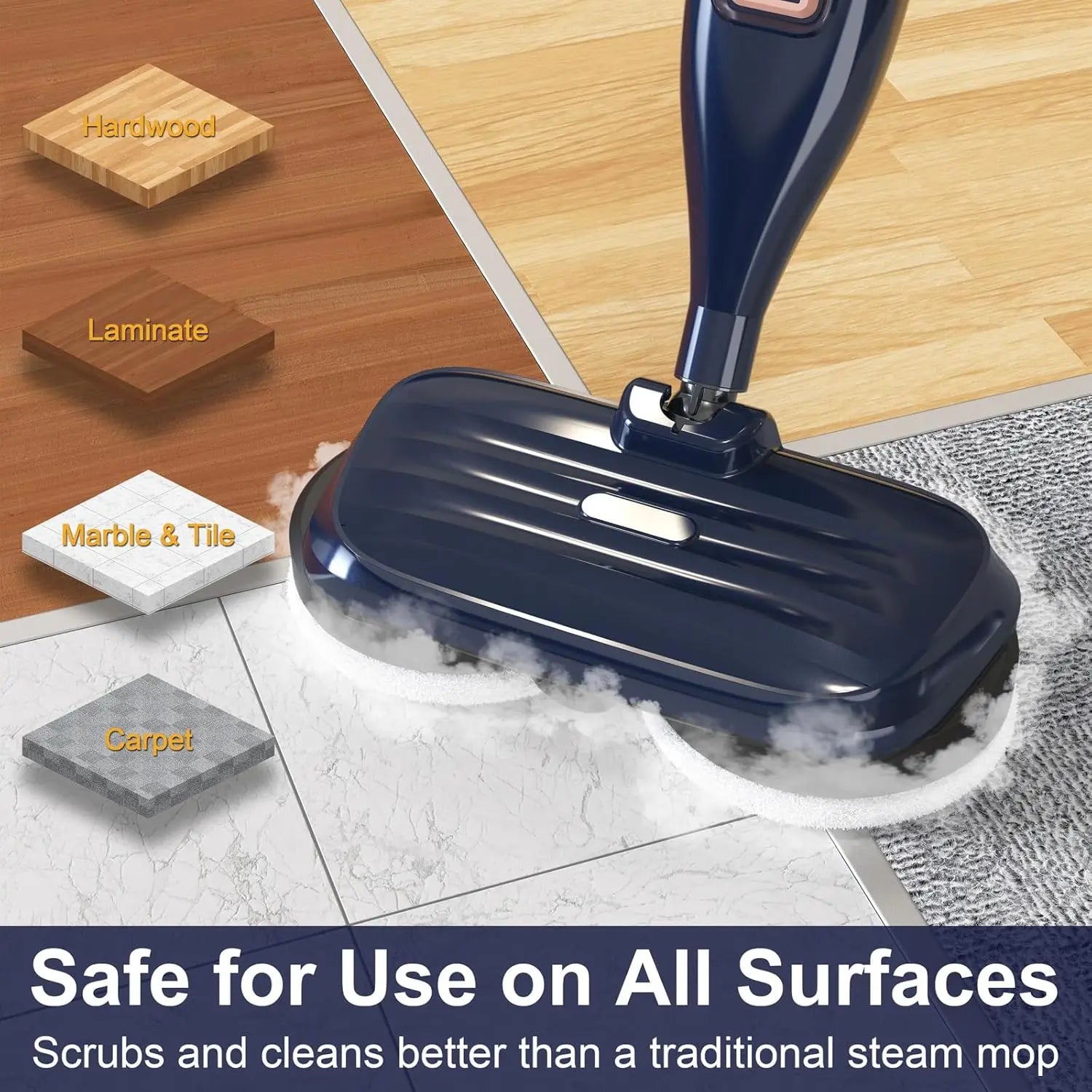 Devoac Lightweight Steam Mop With Rotating Pad For Floors