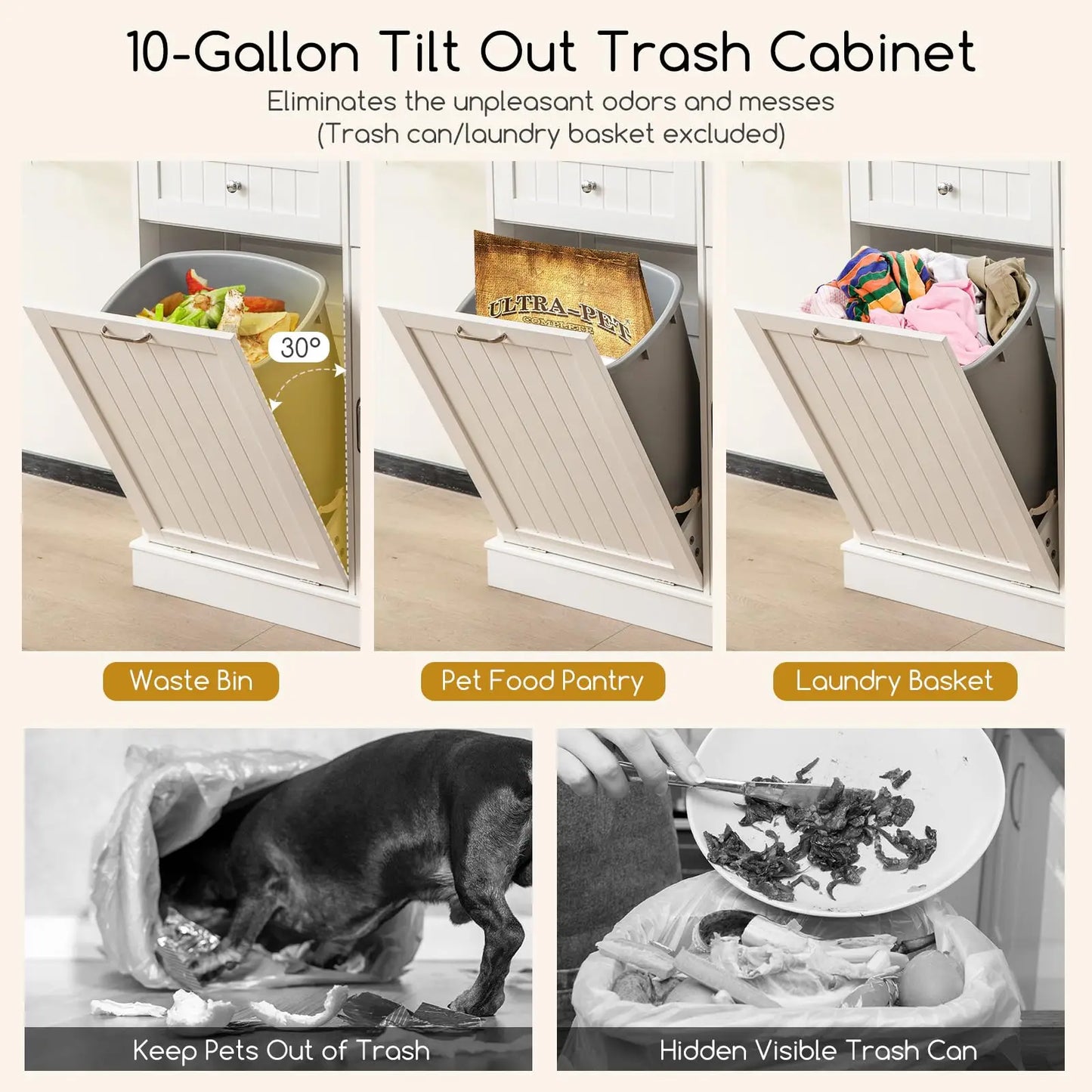 Carcase Pantry Cabinet With Tilt-Out Trash Bin And Two Drawers