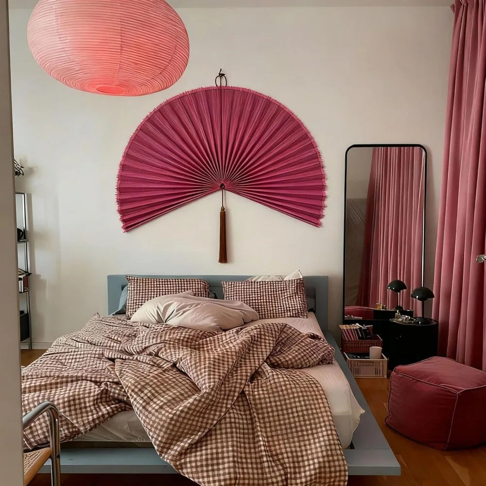 Bamboo Wall Fan Decor Boho Hanging Headboard For Living Spaces