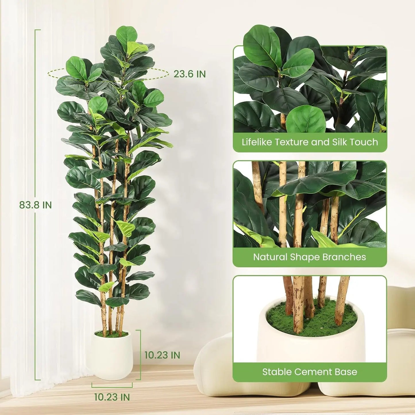 HiMISS Artificial Fiddle Leaf Fig Tree With Pot Greenery