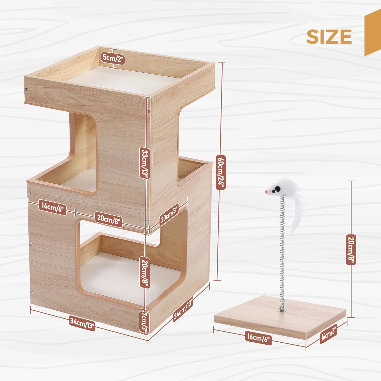 PAWZ Road Wood Cat Condo Bed With Removable Scratching Pad