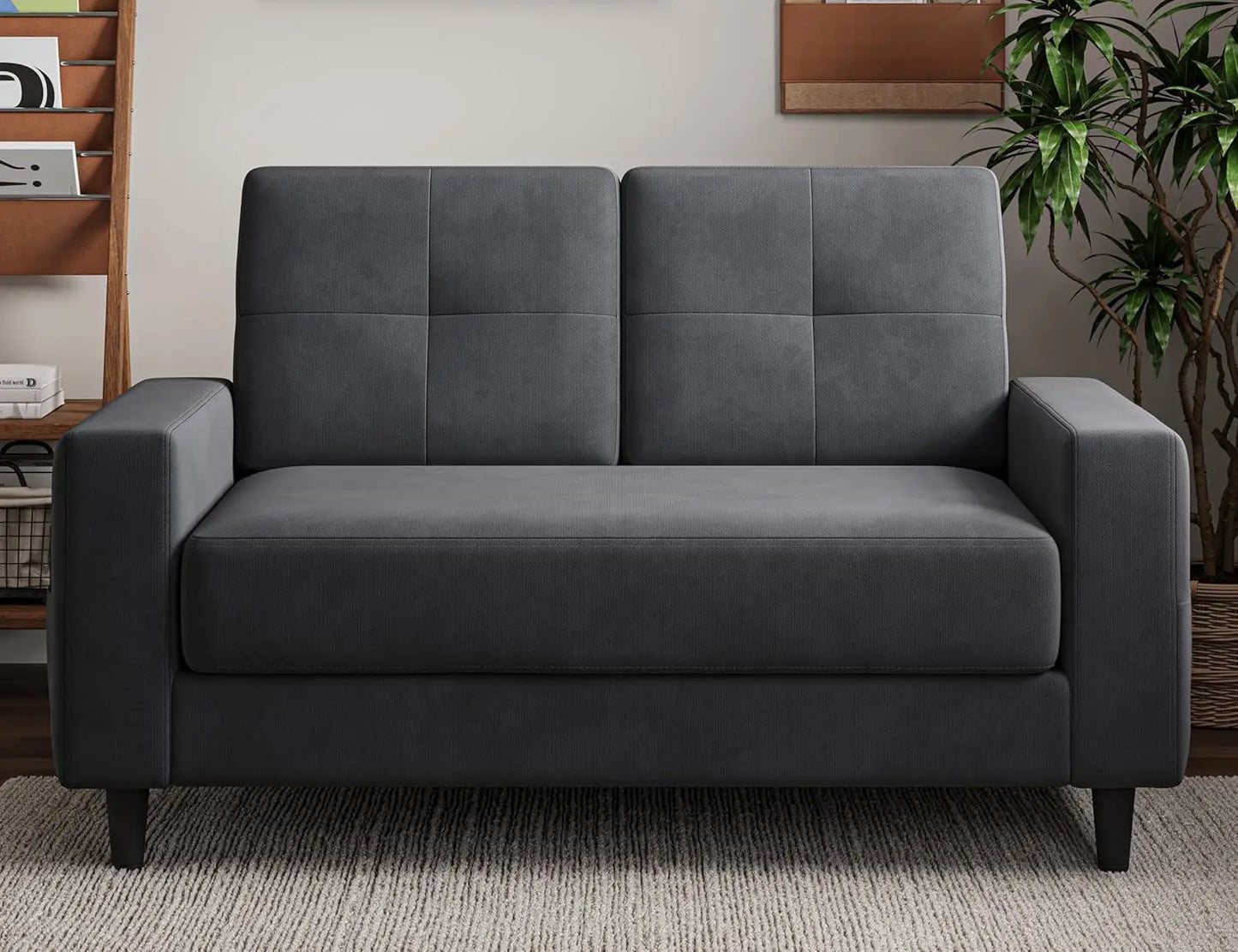 Compact Loveseat Velvet Fabric Sofa For Small Spaces
