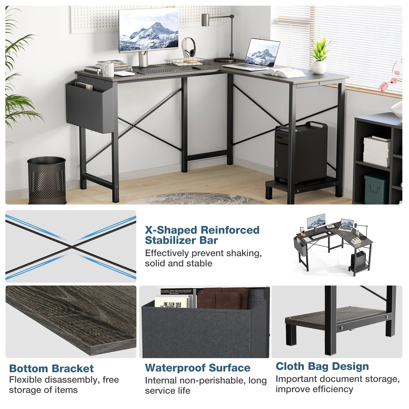 Jhk L Shape Gaming Computer Desk With Storage Shelf