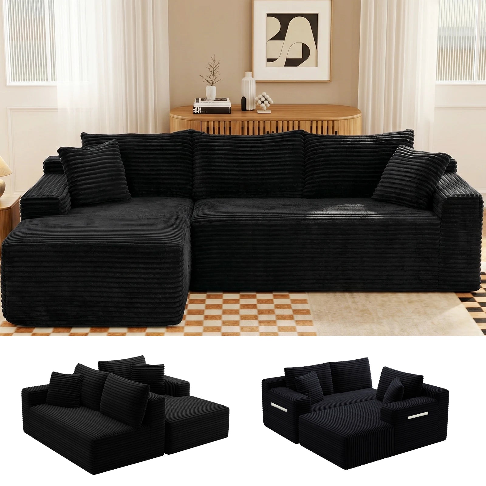 Cloud Modular Sectional Corduroy Sofa With L Shape Chaise