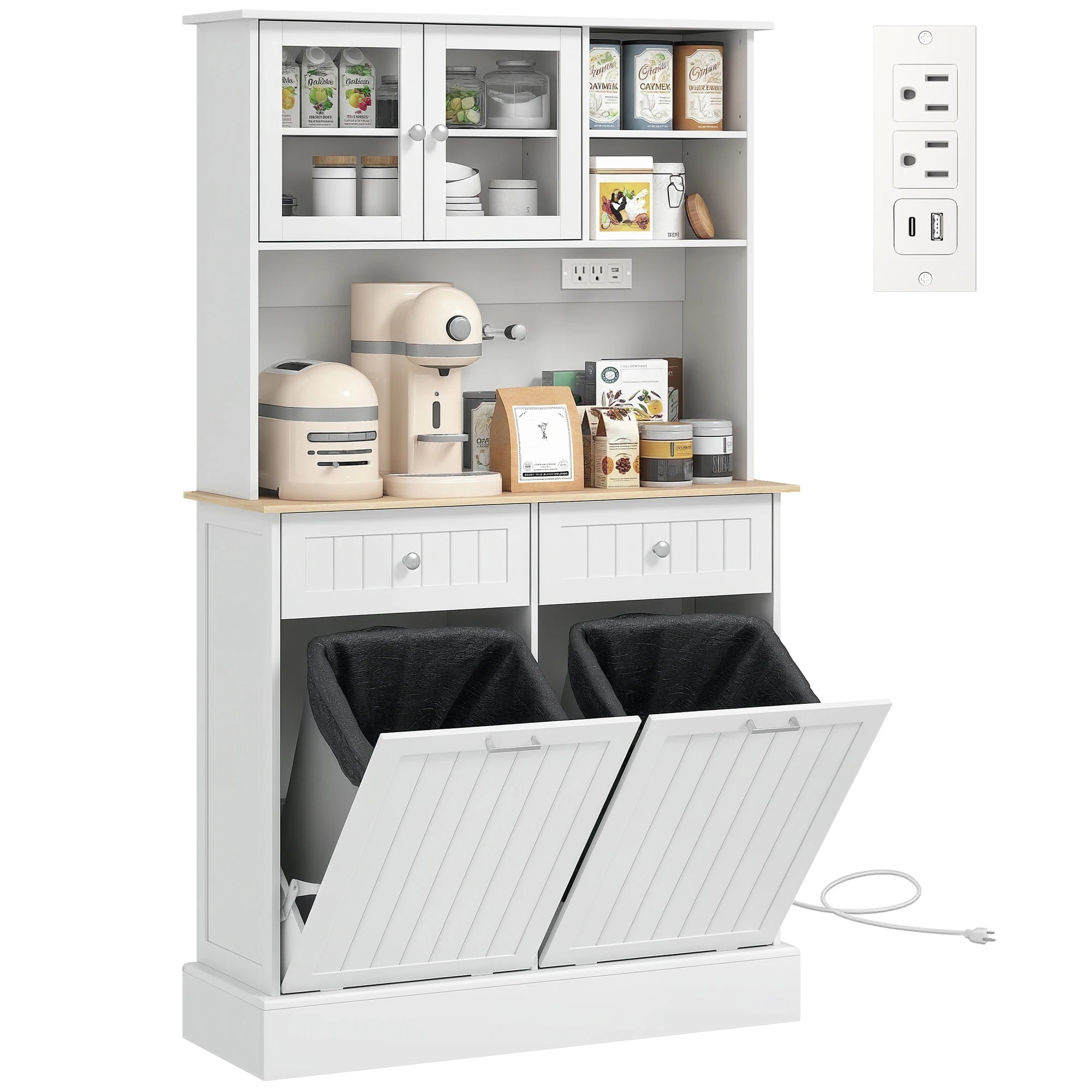Homcom Modern Kitchen Pantry Storage Cabinet With Charging Station