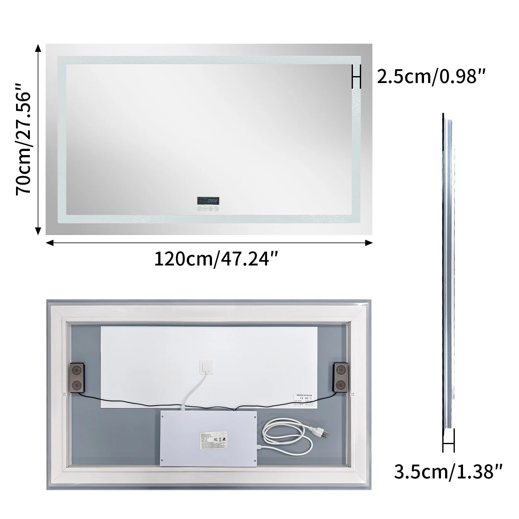Led Bathroom Mirror With Bluetooth Speaker Anti Fog Dimmable Backlit Lights
