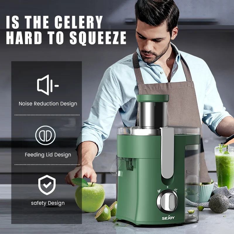 SEJOY Compact Fruits Juicer 500W Wide Mouth Centrifugal Juice Extractor