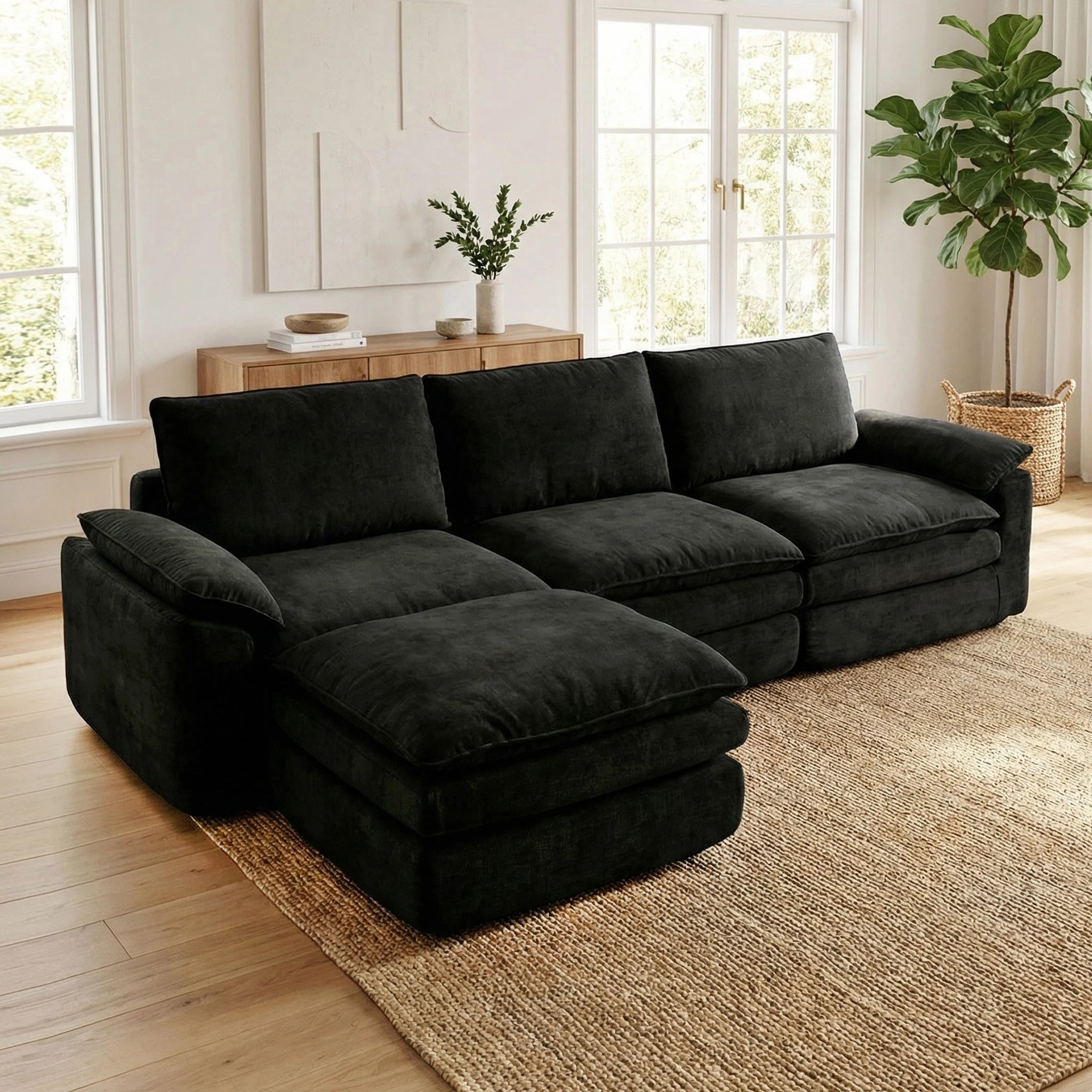 Chenille L Shaped Sectional Featuring Deep Seat And Chaise Lounge