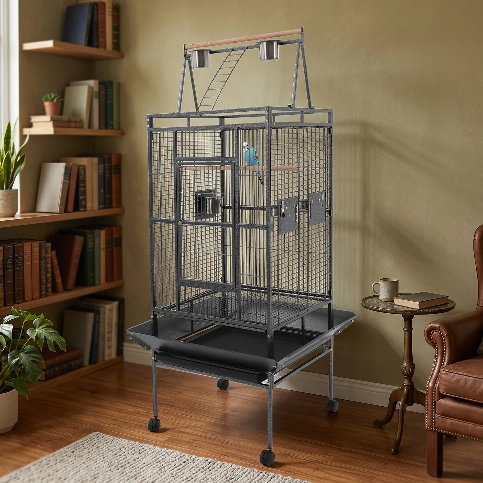 Parrot Cage With Lockable Wheels Rolling Aviary For Medium Parrots