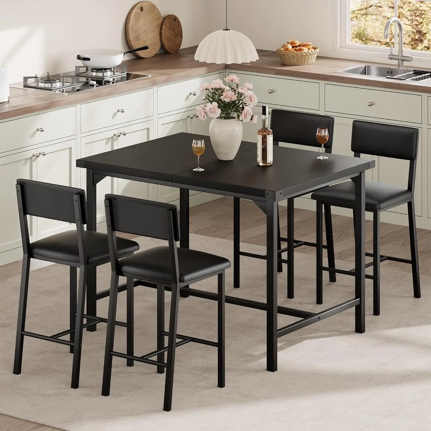 HiMISS 5-Piece Dining Table Set With Bar Table And Chairs