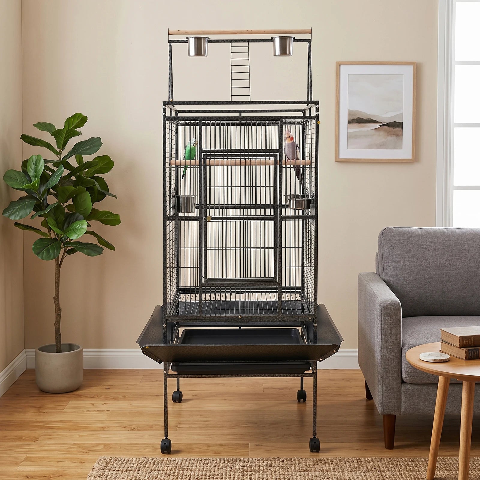 Parrot Cage With Lockable Wheels Rolling Aviary For Medium Parrots