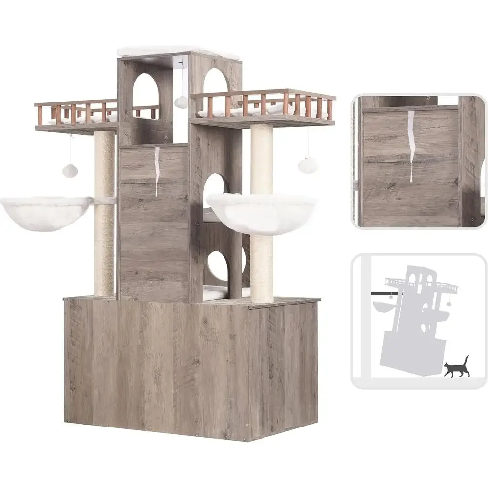 Sturdy Cat Tower With Litter Box Enclosure And Scratching Posts