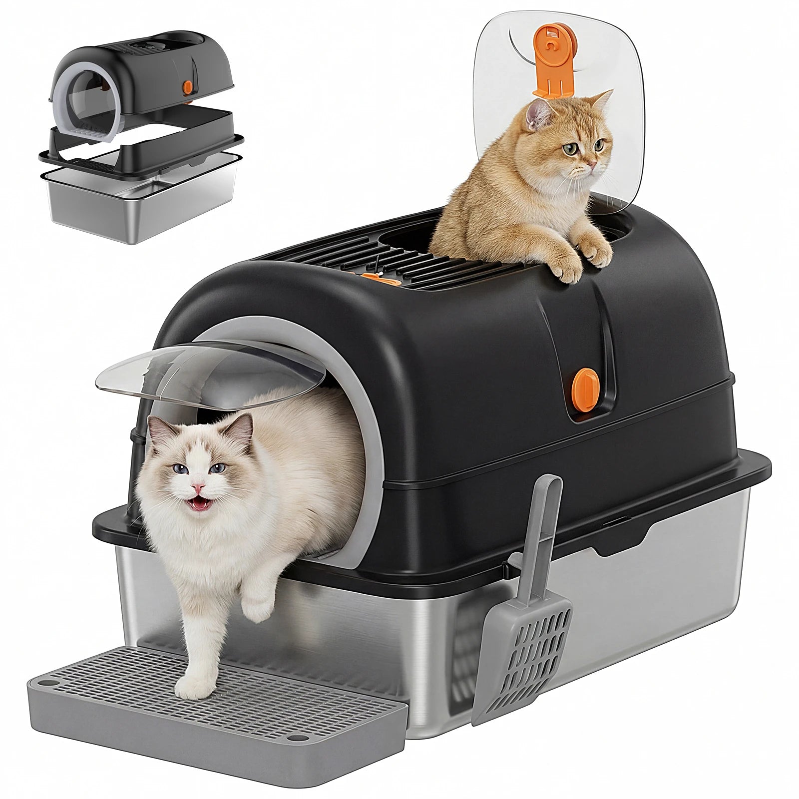 JHK Stainless Steel Cat Litter Box Fully Enclosed For Big Cats