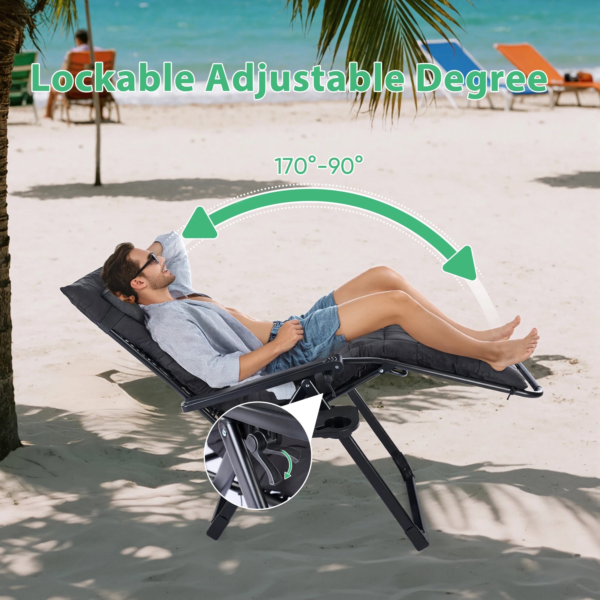 JHK Zero Gravity Recliner Folding Lounge Chair With Cup Holders
