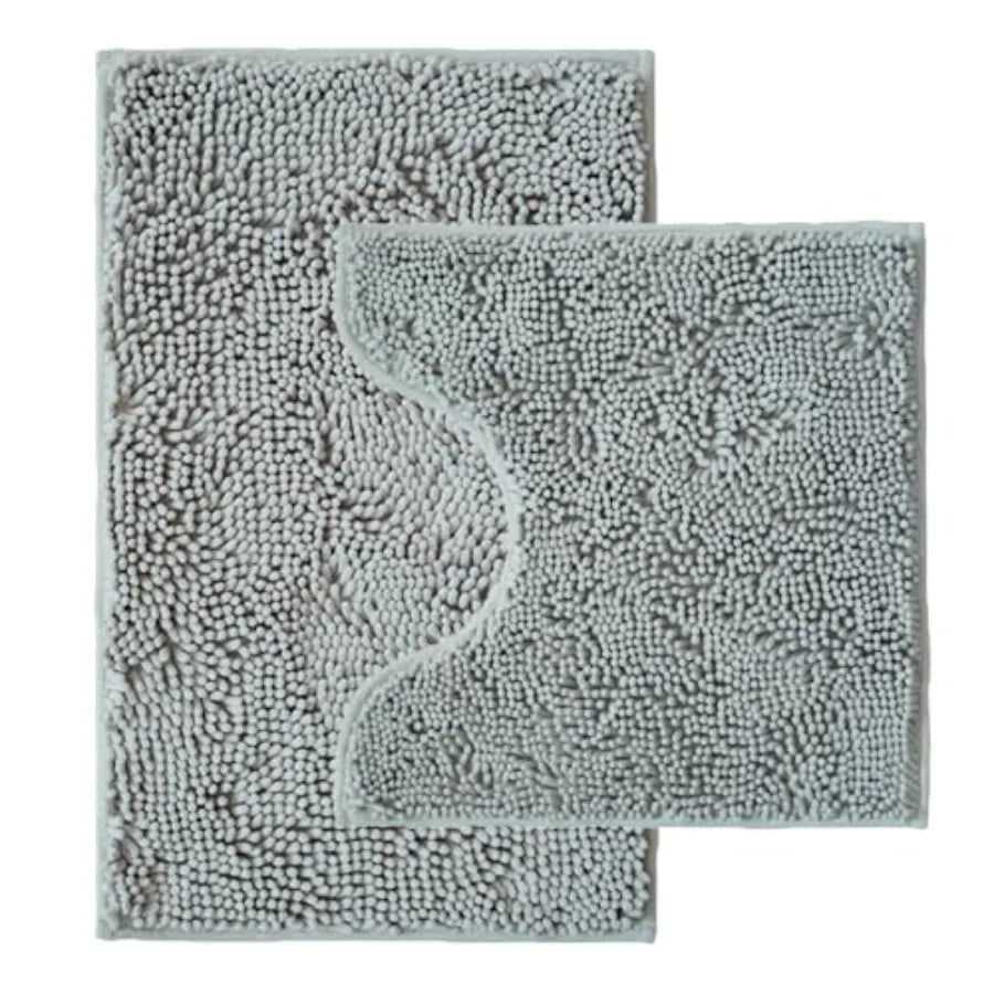 Absorbent Chenille Bathroom Rug And U Shaped Toilet Mat Set