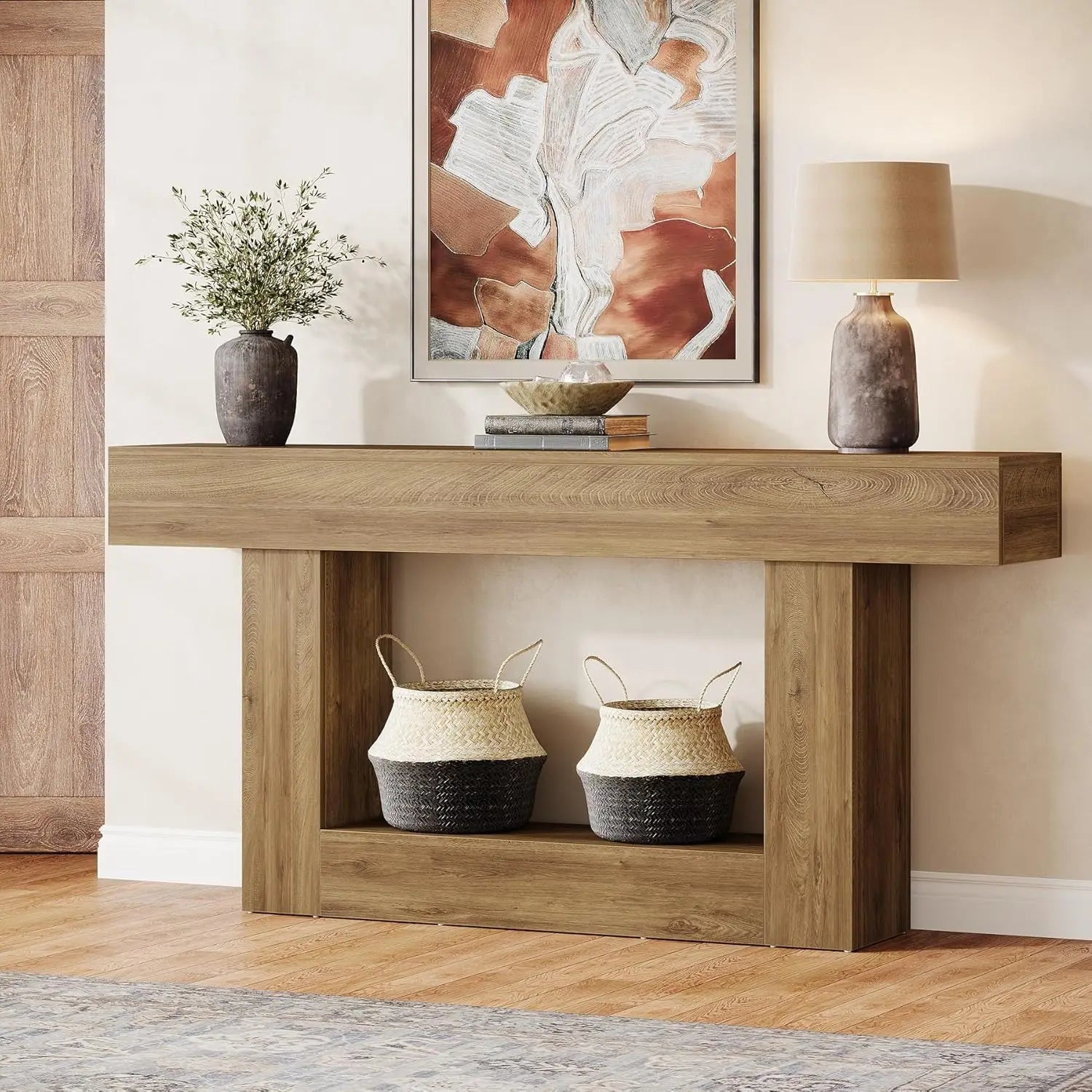 Tribesigns Farmhouse Console Table 2-Tier Entryway With U-Shaped Base