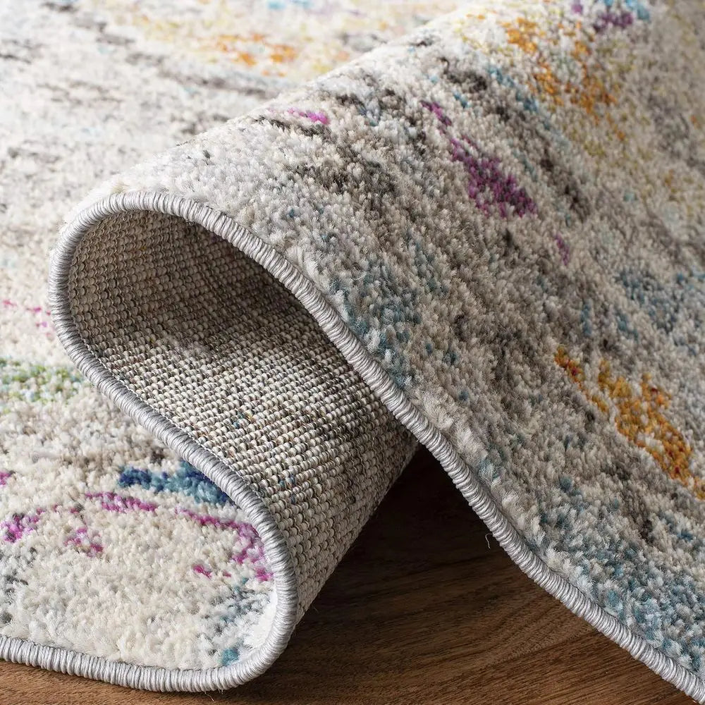 Boho Diamond Distressed Area Rug Non-Shedding Easy Care High Traffic