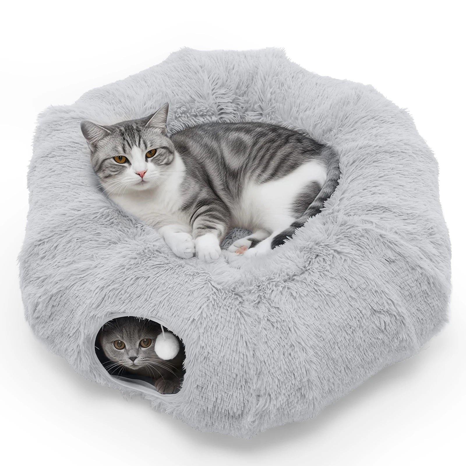JHK Cat Tunnel Bed Indoor Plush Washable Multifunctional Playground