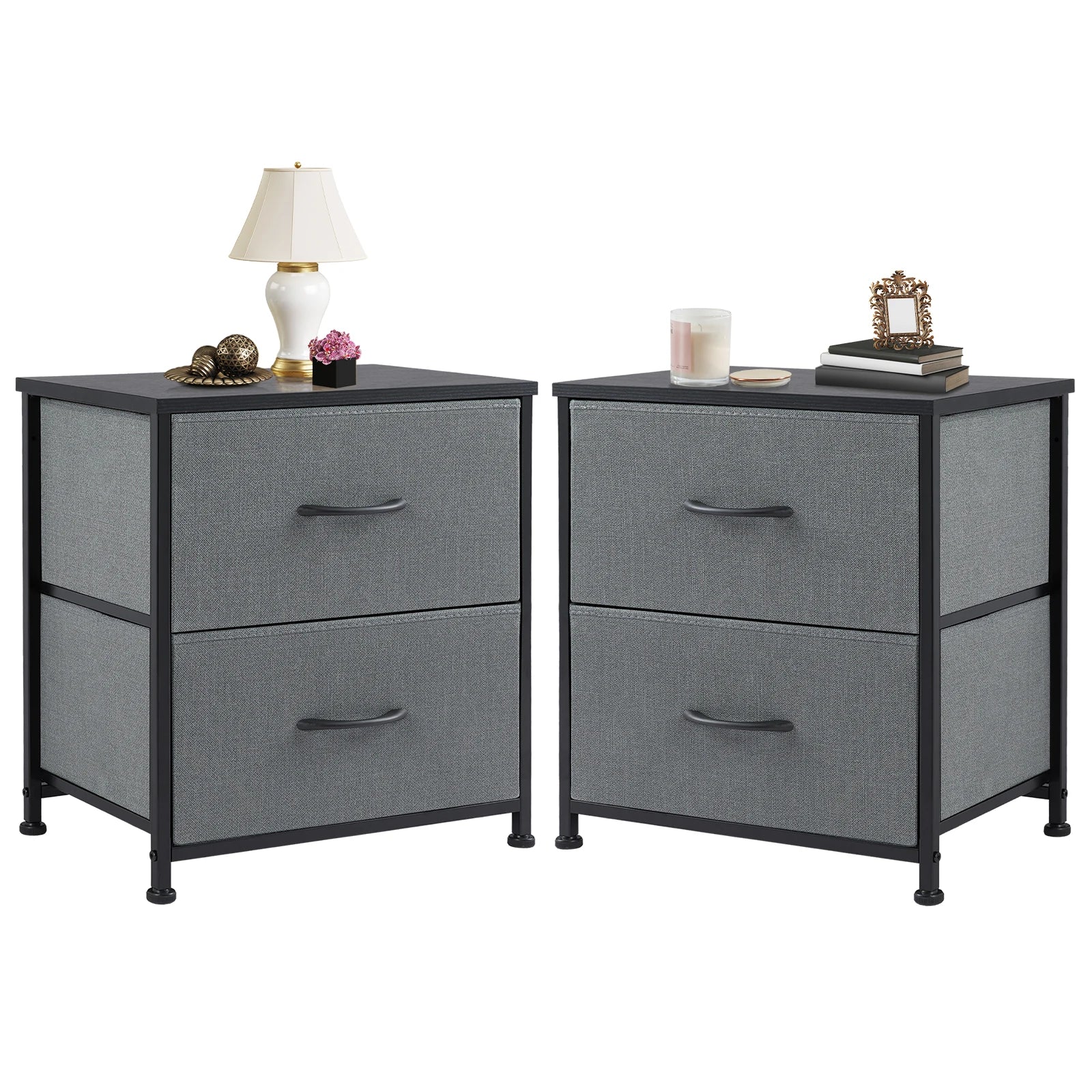 JHK Nightstand Bedside Table With Storage Drawers And Cabinet