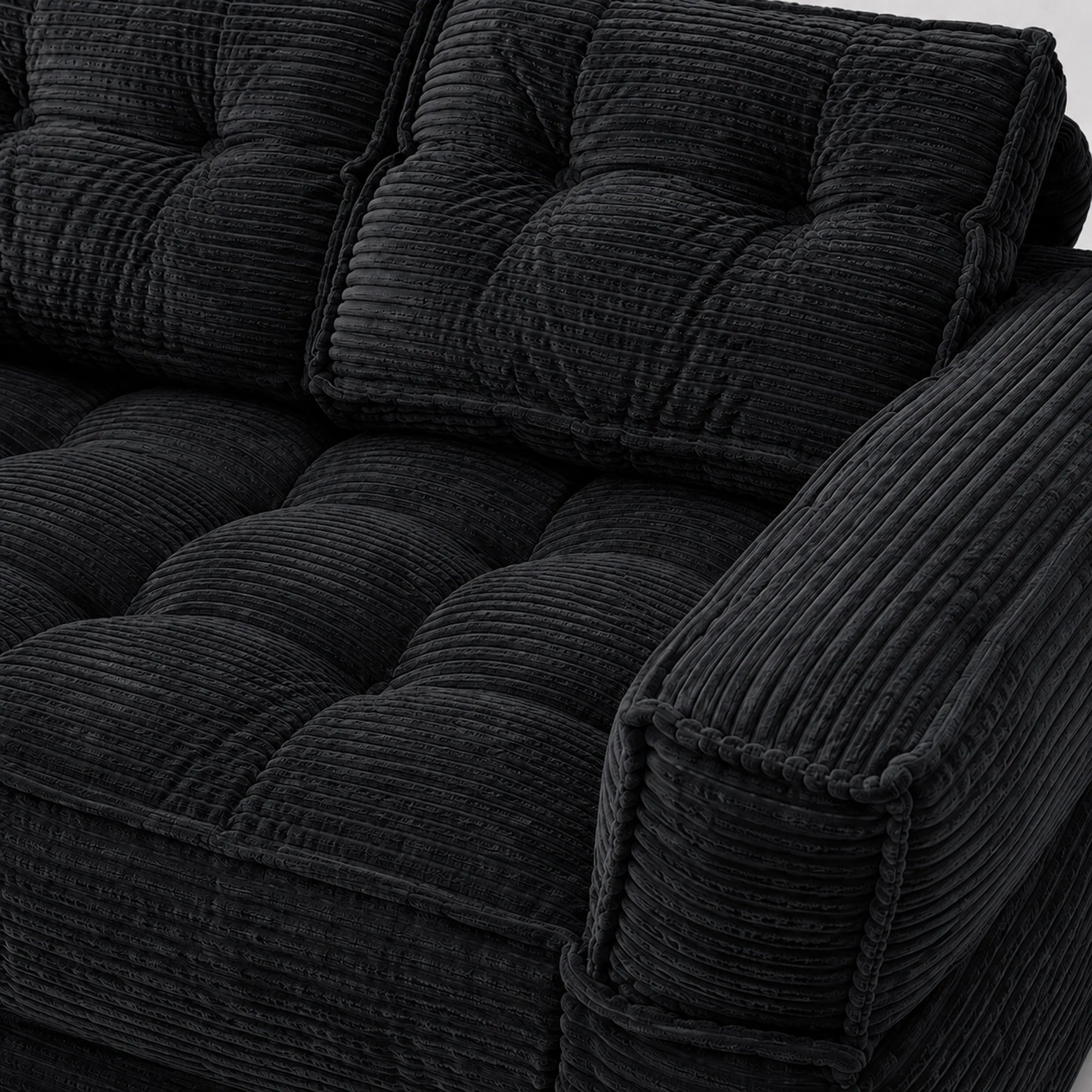 Modern Corduroy Sofa With Chaise And Convertible Floor Couch
