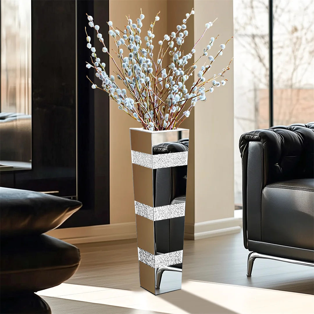 Modern Floor Vase With Crystal Accents And Mirrored Finish
